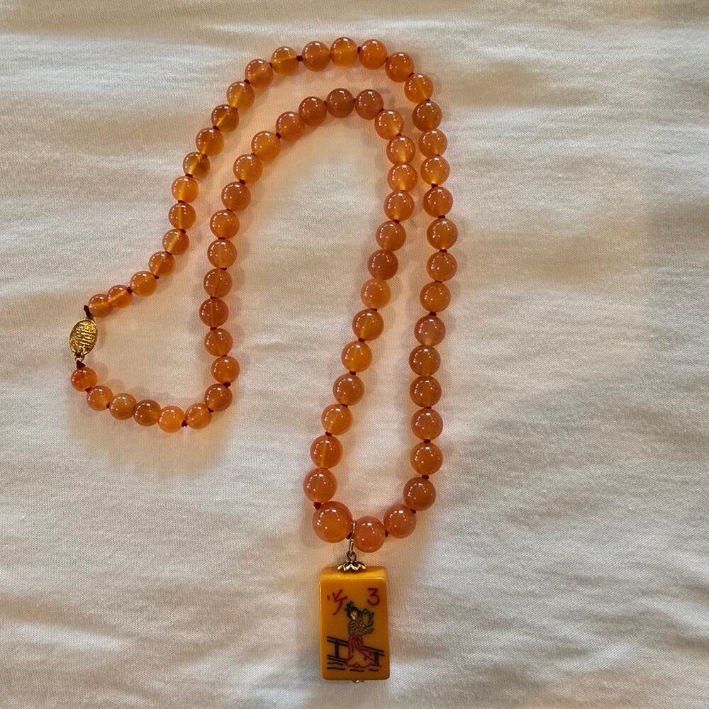 Vintage Butterscotch MahJongg Tile Carnelian Necklace